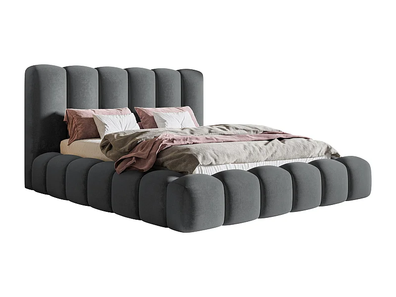 Gestoffeerd bed 160x200 Madeno - lattenbodem, opbergruimte - fluweel, Donkergrijs (Amor Velvet 4321)