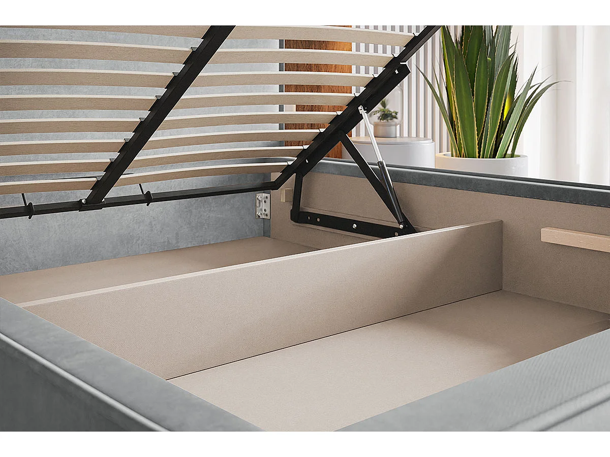 Gestoffeerd bed 140x200 met opbergruimte Sydney - metalen lattenbodem, fluwelen Grijs (Amor Velvet 4318)