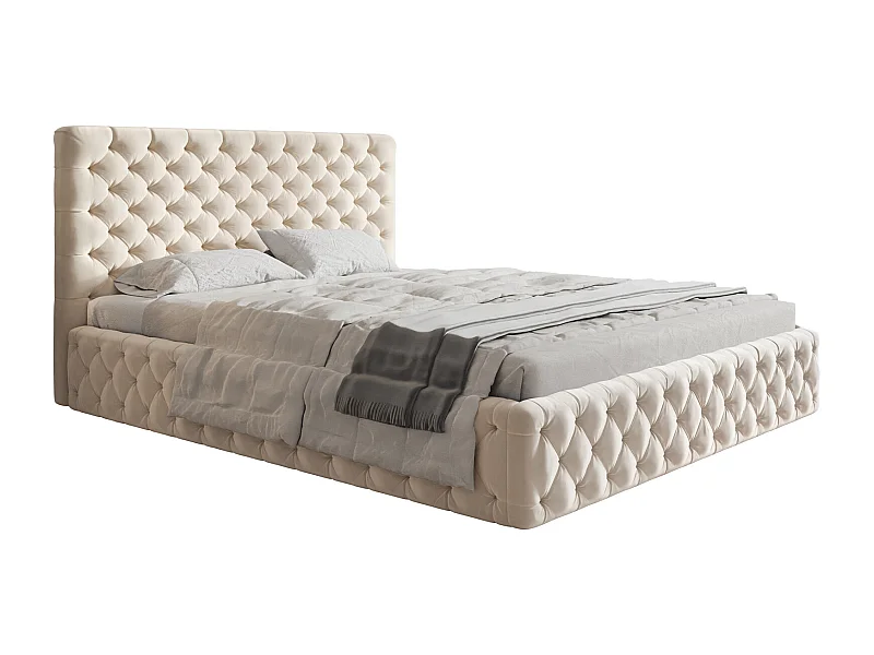 Gestoffeerd bed 160x200 Furis met metalen lattenbodem - Tweepersoonsbed 160x200 cm - fluwelen Beige (Amor Velvet 4304)