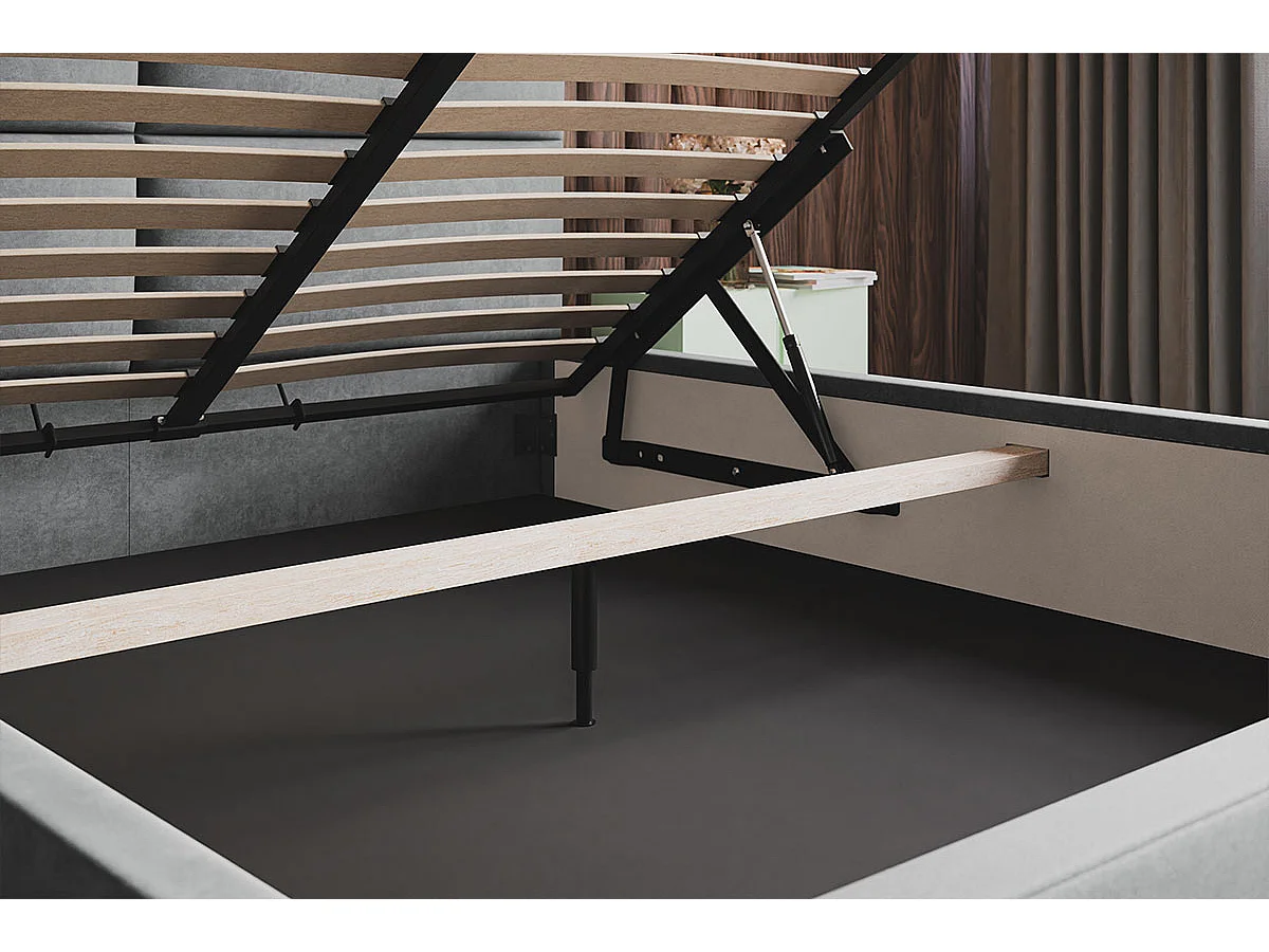Bed 160x200 met opbergruimte Terra - tweepersoonsbed, metalen lattenbodem - fluweel Lichtgrijs (Jasmine 90)