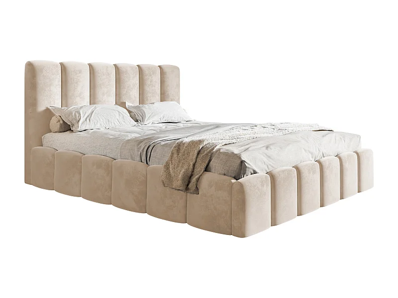 Gestoffeerd bed 160x200 Palermo met lattenbodem - opbergruimte, fluwelen Beige (Amor Velvet 4304)