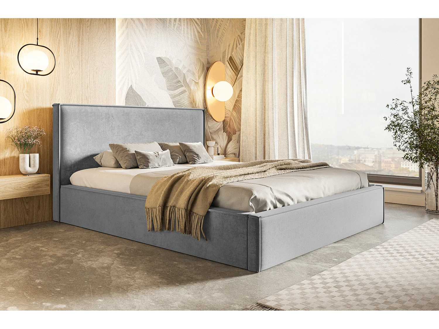 Gestoffeerd bed 180x200 Kyoto - tweepersoonsbed met opbergruimte - metalen lattenbodem, fluwelen Grijs (Amor Velvet 4318)