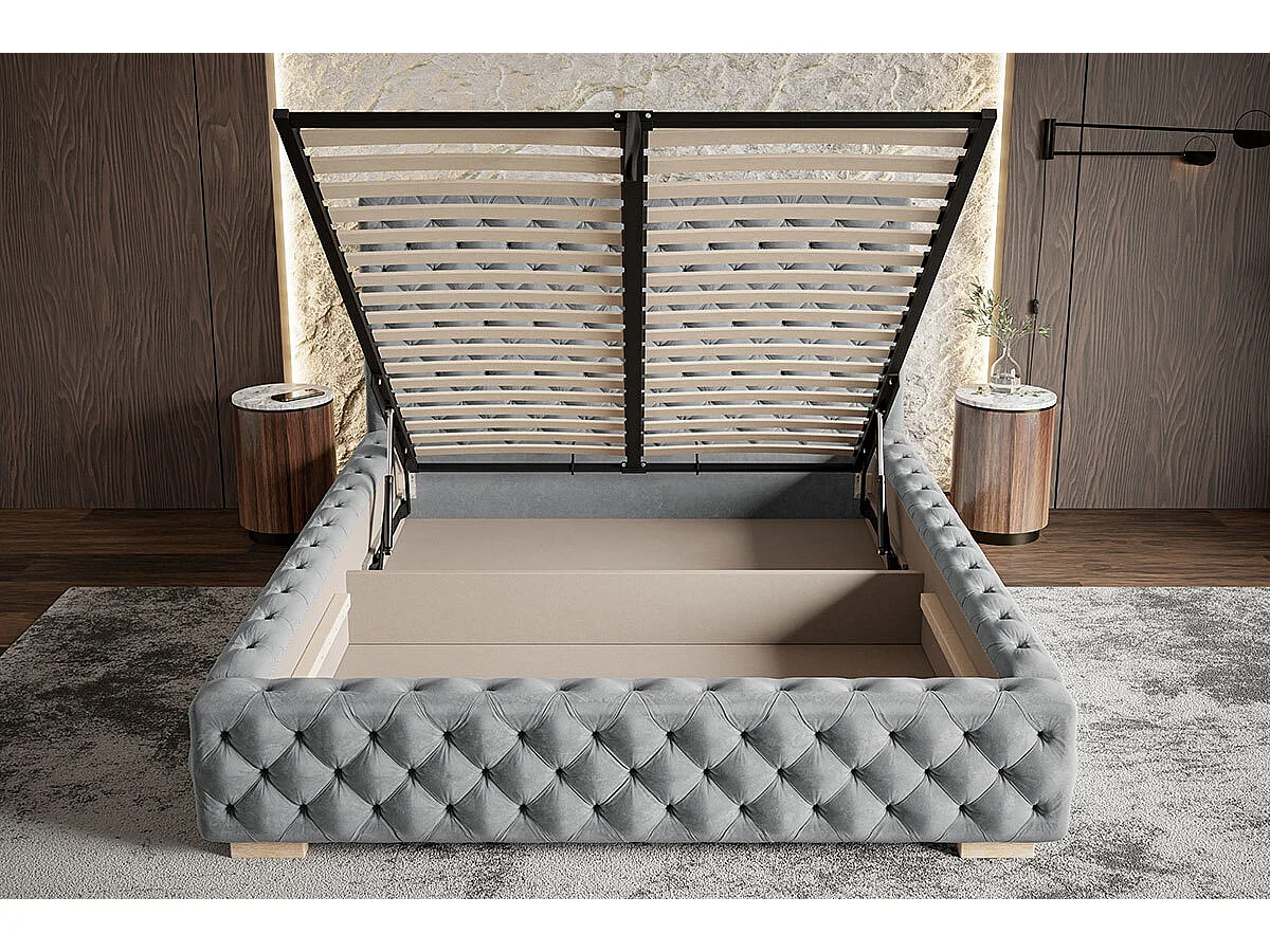 Lit coffre 200x200 Adonis - tete de Lit, sommier métallique - velours Noir (Amor Velvet 4322)