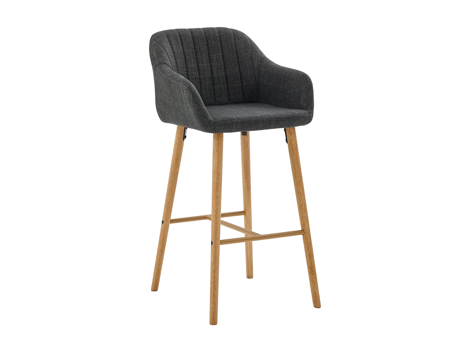 Tabouret de Bar avec Dossier et Accoudoirs - Pieds en Chêne, Assise en Lin - Hauteur Fixe 75 cm - Idéal pour Comptoir, Îlot de Cuisine, Bar