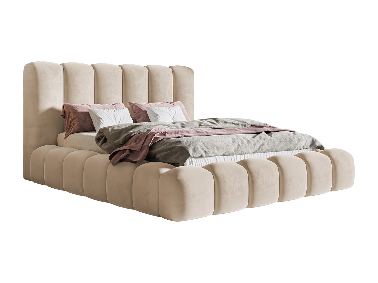 Doppelbett 180x200 Madeno mit Bettkasten - hochwertigem Schaumstoff, Metall-Lattenrost - Samtstoff, Beige (Amor Velvet 4304)