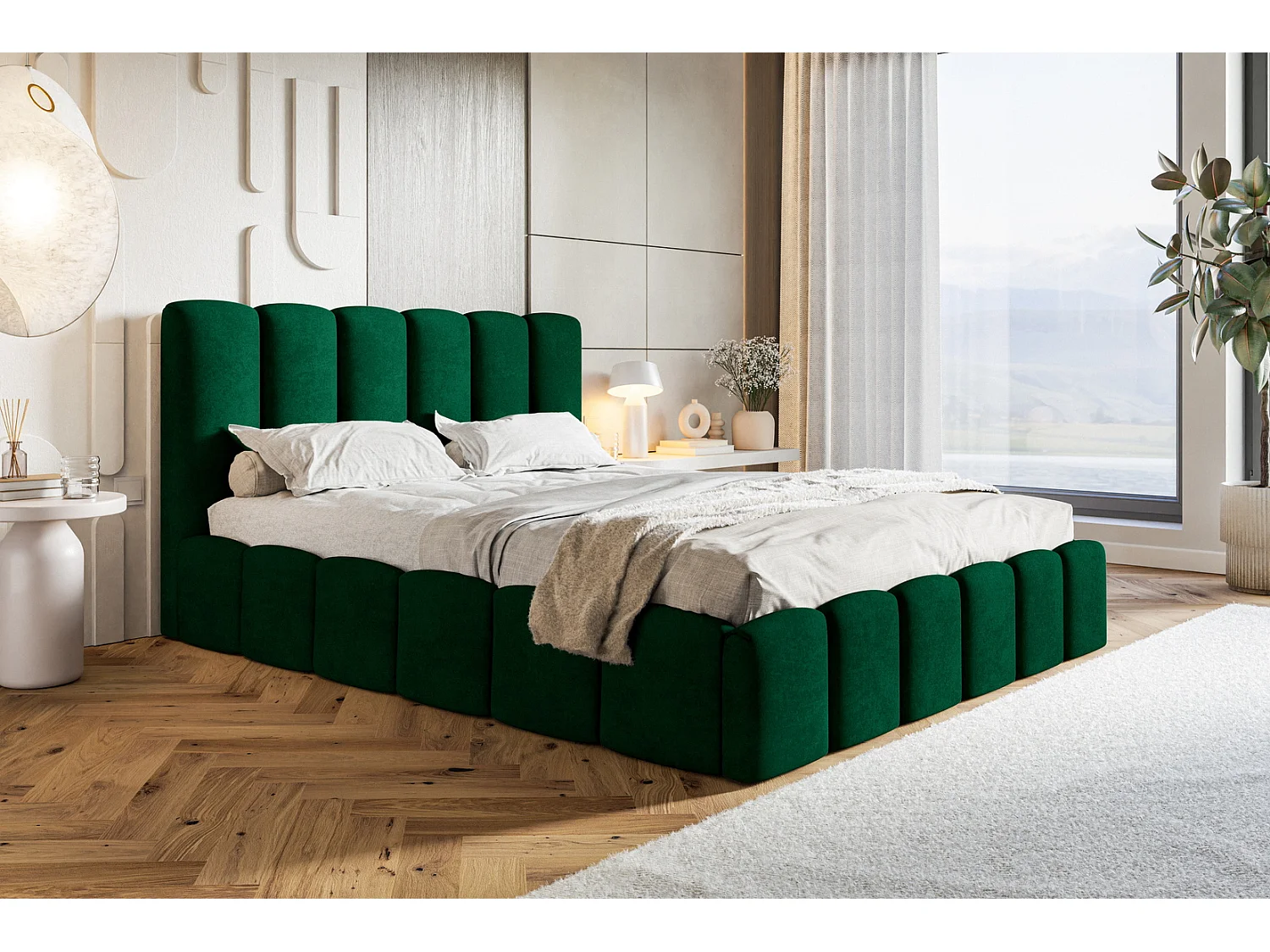 Gestoffeerd bed 140x200 Palermo met lattenbodem - opbergruimte, fluwelen Groen (Kronos 19)