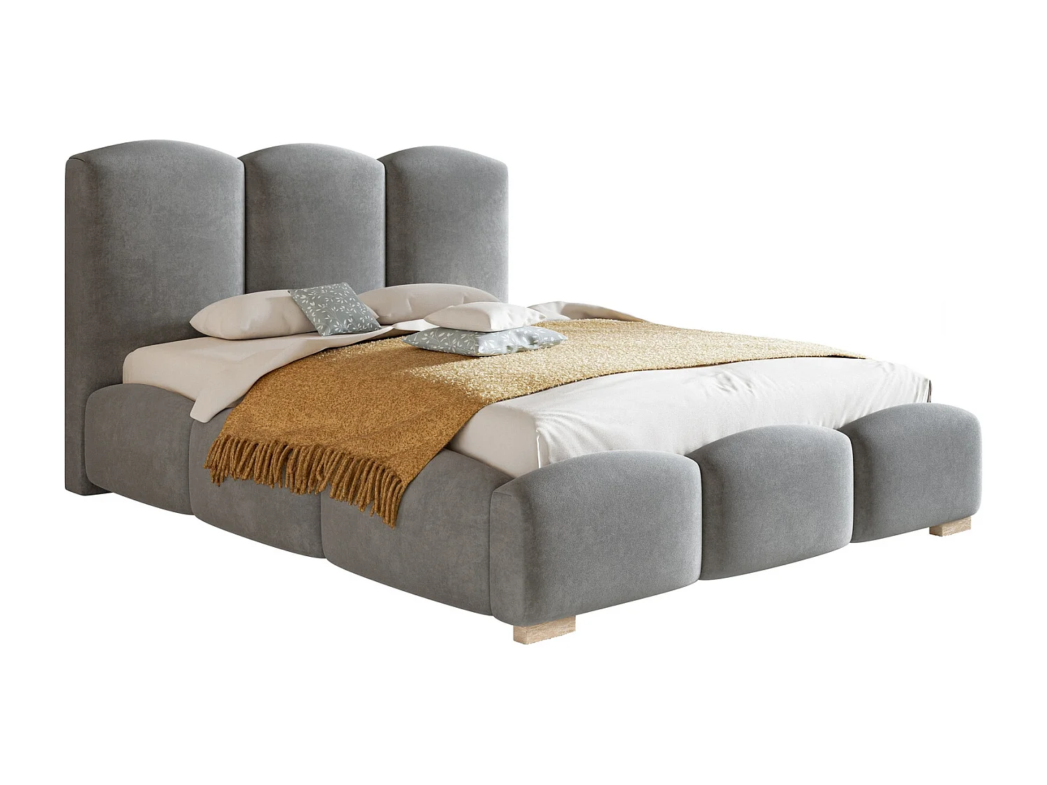 Gestoffeerd bed met opbergruimte 160x200 Roma - tweepersoonsbed, metalen lattenbodem, fluwelen Lichtgrijs (Jasmine 90)