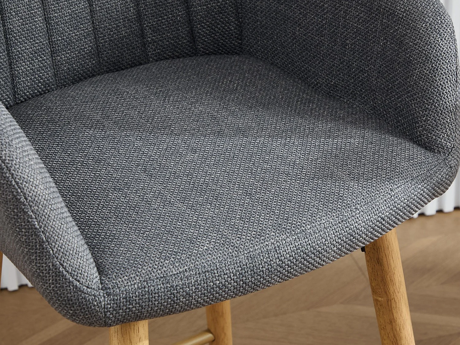 Tabouret de Bar avec Dossier et Accoudoirs - Pieds en Chêne, Assise en Lin - Hauteur Fixe 75 cm - Idéal pour Comptoir, Îlot de Cuisine, Bar