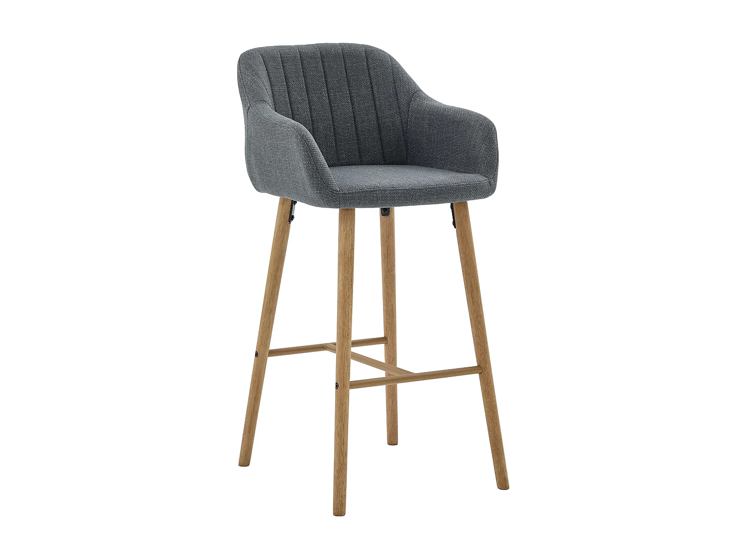 Tabouret de Bar avec Dossier et Accoudoirs - Pieds en Chêne, Assise en Lin - Hauteur Fixe 75 cm - Idéal pour Comptoir, Îlot de Cuisine, Bar