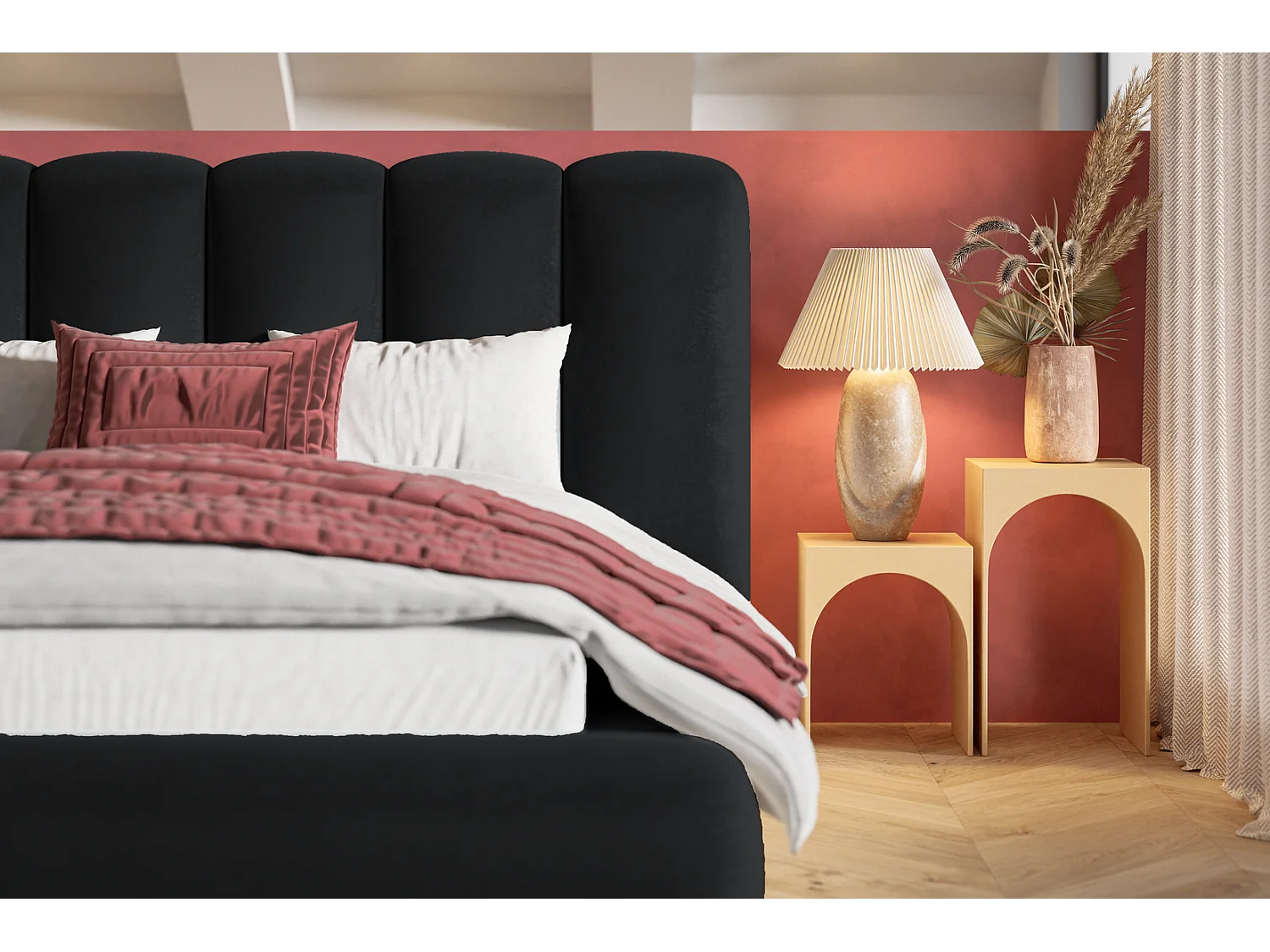 Polsterbett 180x200 Lumaro - Bettkasten, hochwertigem Schaumstoff, Metall-Lattenrost - Schwarz (Amor Velvet 4322)