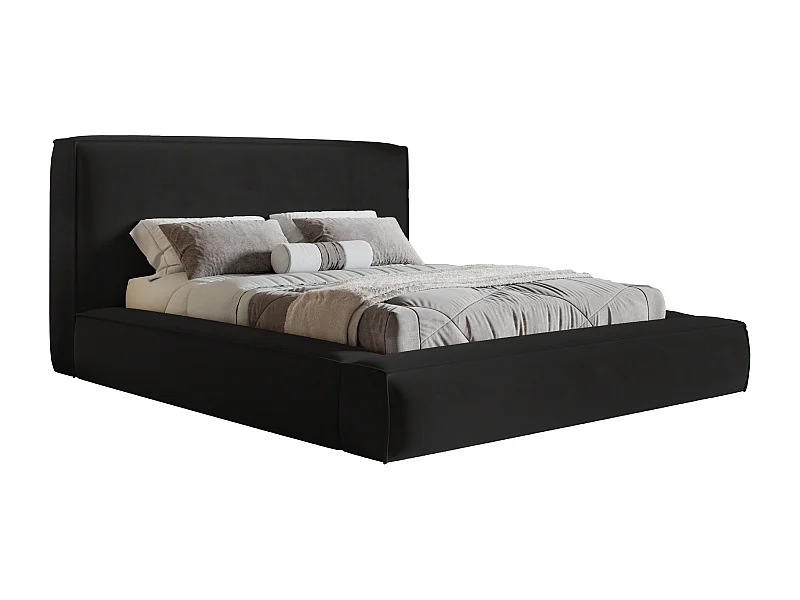 Gestoffeerd bed 180x200 Karano - fluweel, bed met opbergruimte, metalen lattenbodem, Zwart (Amor Velvet 4322)