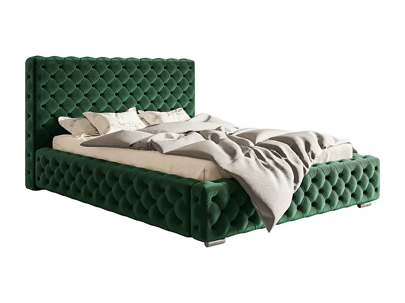 Tweepersoonsbed 180x200 cm Adonis - glamourstijl, metalen lattenbodem, gestoffeerd bed Groen (Amor Velvet 4311)