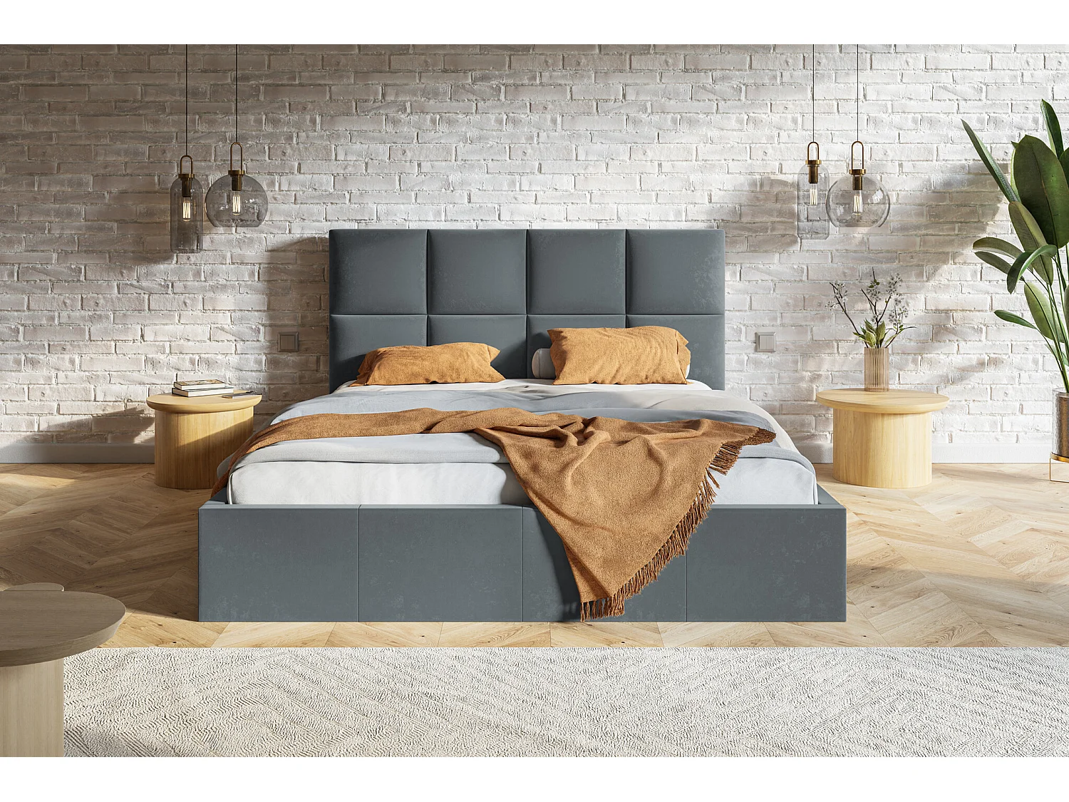 Gestoffeerd bed 180 x 200 Fado - tweepersoonsbed met opbergruimte, metalen lattenbodem - fluweel Donkergrijs (Jasmine 96)