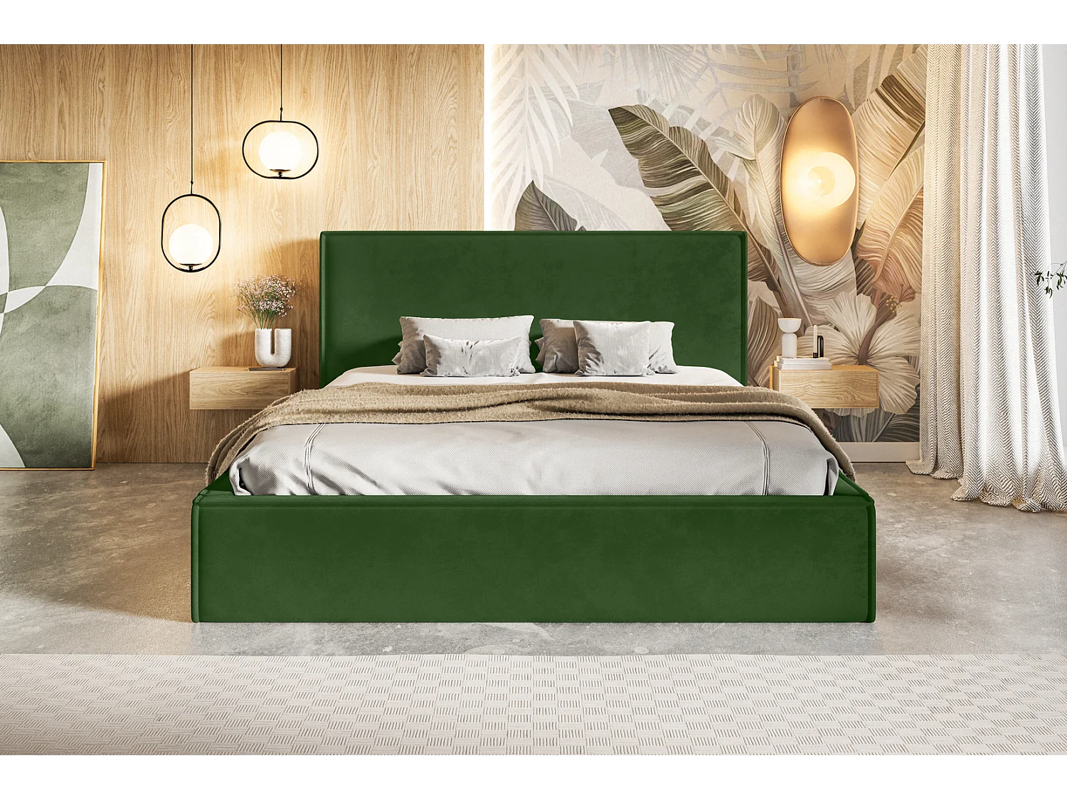 Gestoffeerd bed 160x200 Kyoto - tweepersoonsbed met opbergruimte - metalen lattenbodem, fluwelen Groen (Amor Velvet 4311)