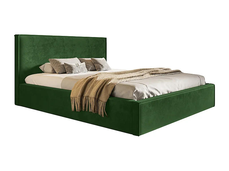 Gestoffeerd bed 160x200 Kyoto - tweepersoonsbed met opbergruimte - metalen lattenbodem, fluwelen Groen (Amor Velvet 4311)
