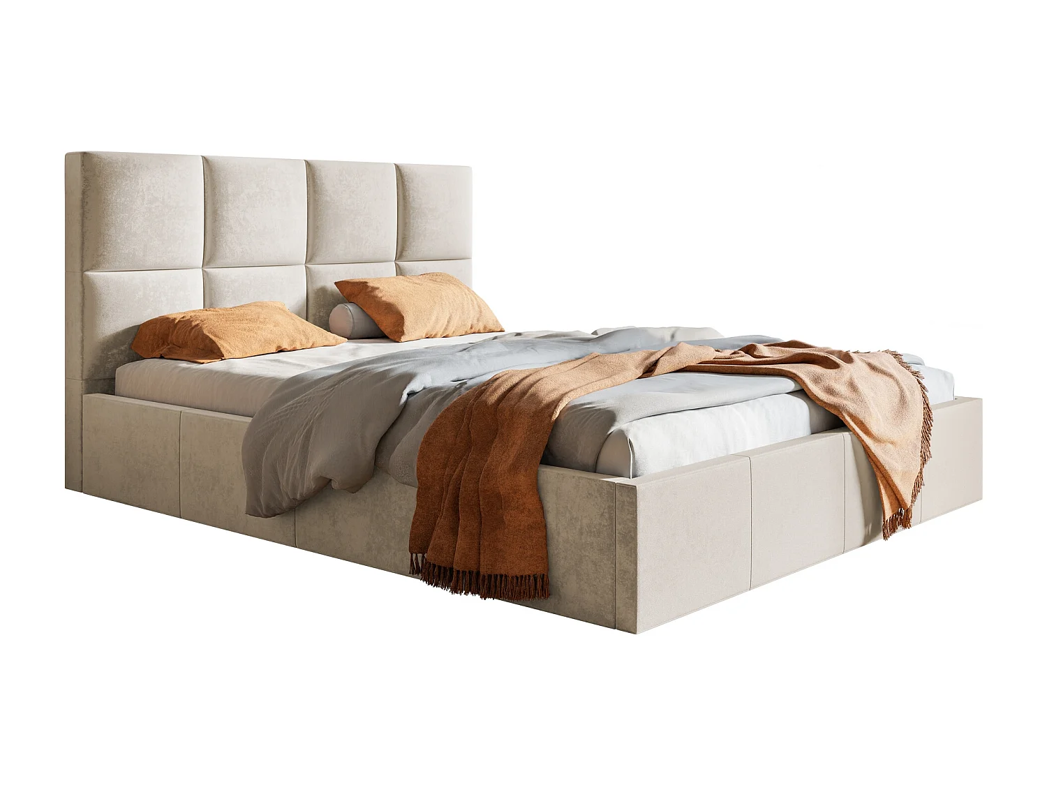 Gestoffeerd bed 180 x 200 Fado - tweepersoonsbed met opbergruimte, metalen lattenbodem - fluweel Beige (Jasmine 21)