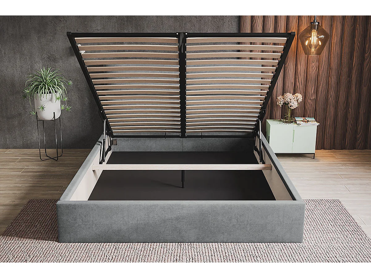 Bed 160x200 met opbergruimte Terra - tweepersoonsbed, metalen lattenbodem - fluweel Blau (Kronos 09)