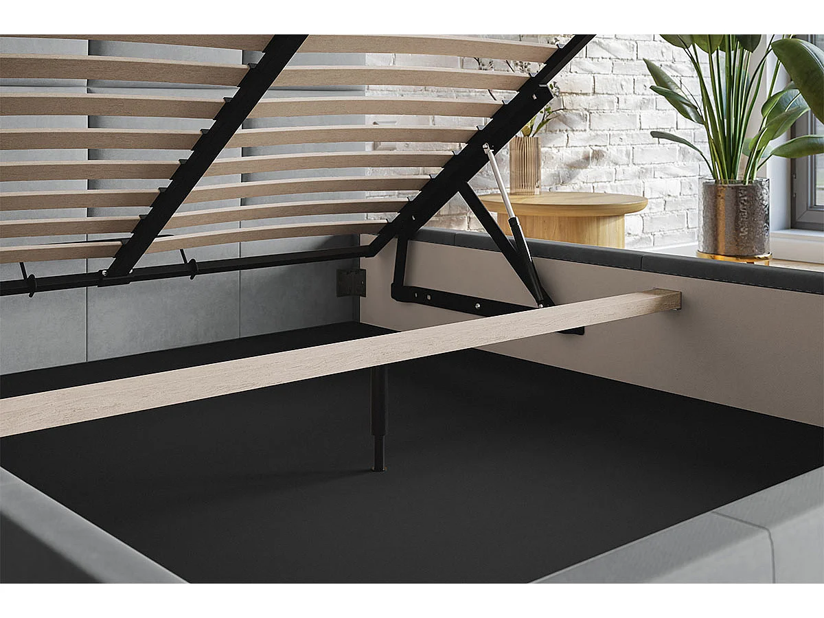 Gestoffeerd bed 160 x 200 Fado - tweepersoonsbed met opbergruimte, metalen lattenbodem - fluweel Beige (Jasmine 21)