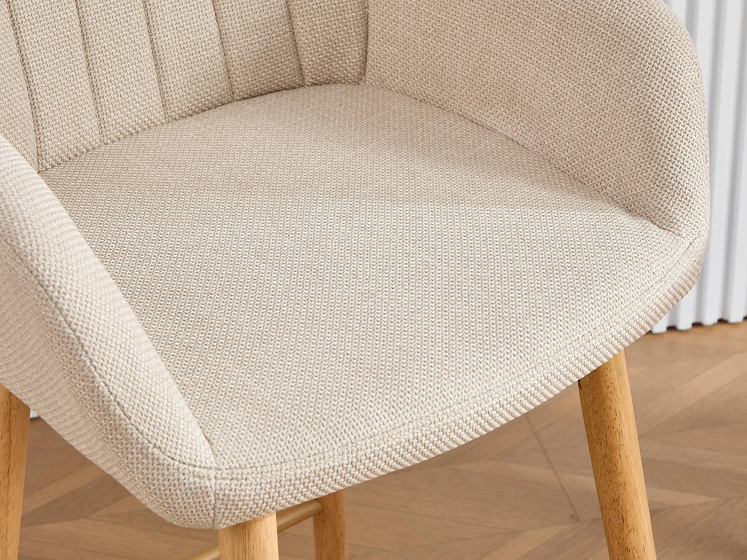 Barstoel met Rugleuning en Armleuningen - Poten van Eiken, Zitting van Linnen - Vaste Hoogte 75 cm - Ideaal voor Keukeneiland, Bar, Aanrecht