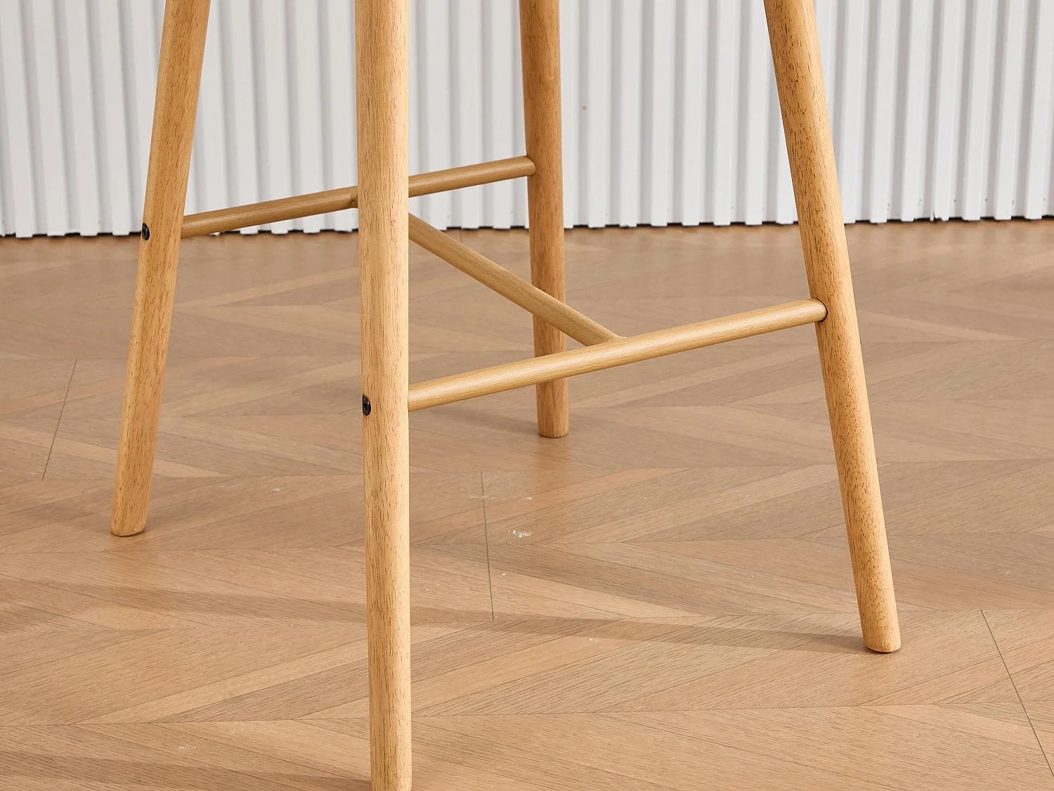Barstoel met Rugleuning en Armleuningen - Poten van Eiken, Zitting van Linnen - Vaste Hoogte 75 cm - Ideaal voor Keukeneiland, Bar, Aanrecht
