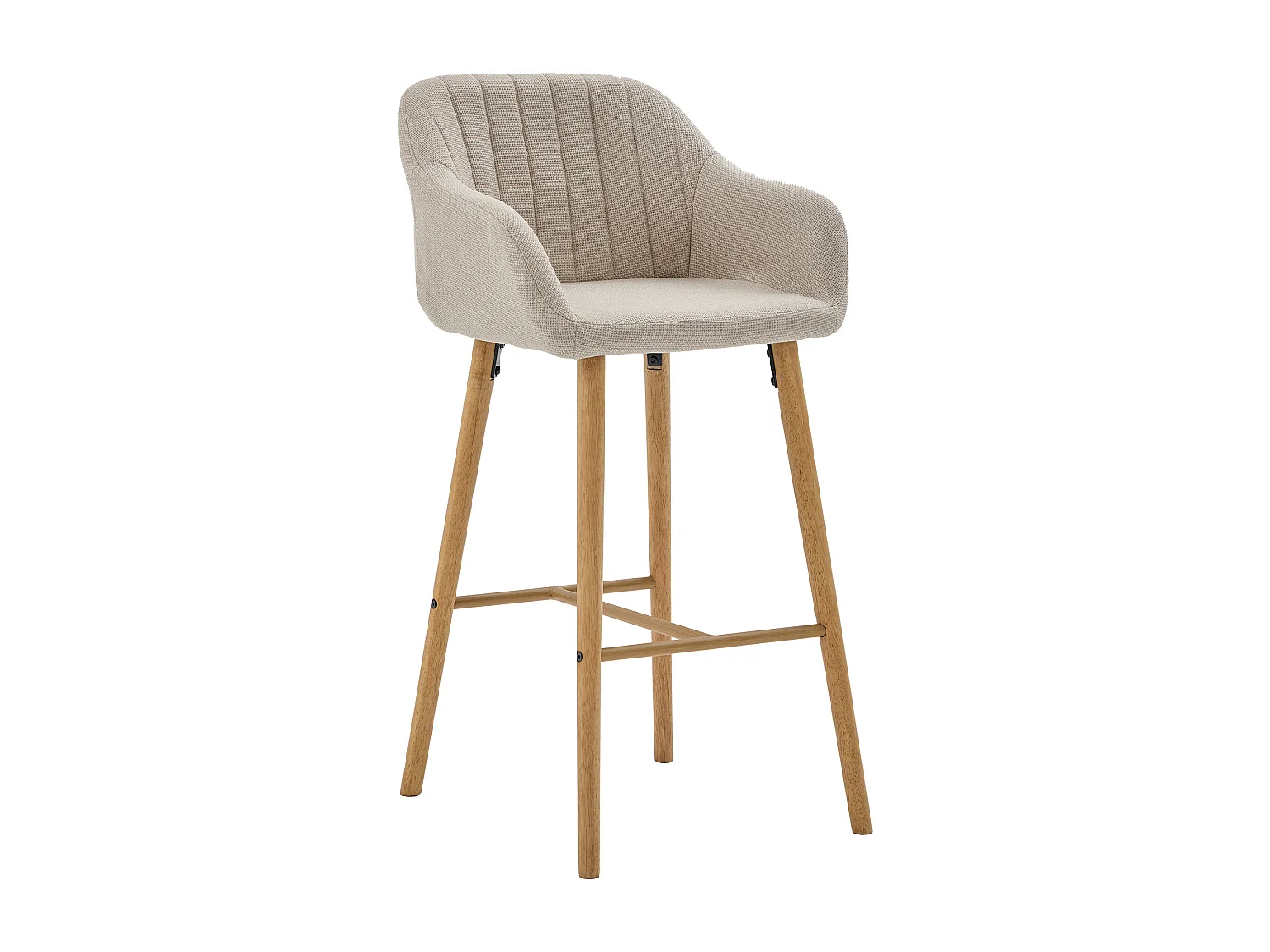 Barstoel met Rugleuning en Armleuningen - Poten van Eiken, Zitting van Linnen - Vaste Hoogte 75 cm - Ideaal voor Keukeneiland, Bar, Aanrecht
