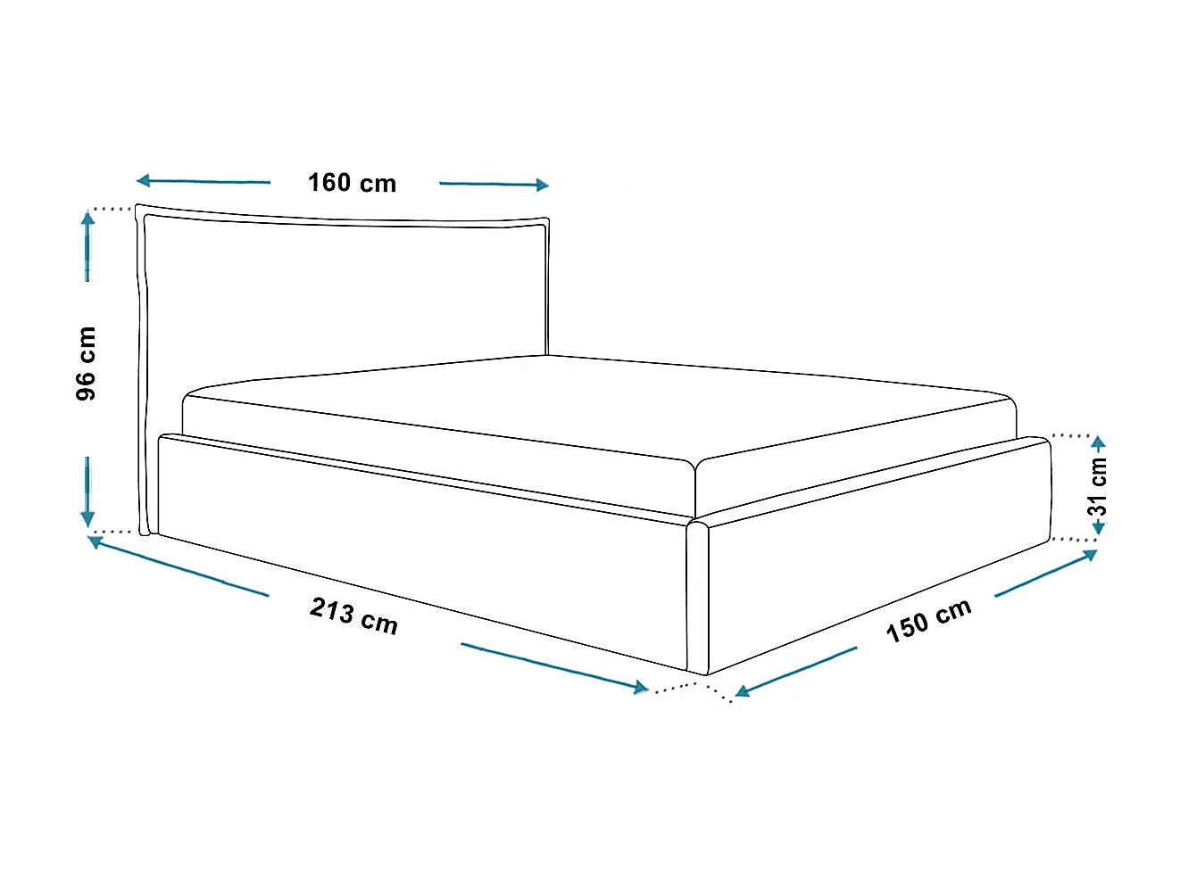 Bed 140x200 Zenito Slim met opbergruimte - hoofdbord in kussenvorm, metalen lattenbodem - Zwart (Amor Velvet 4322)