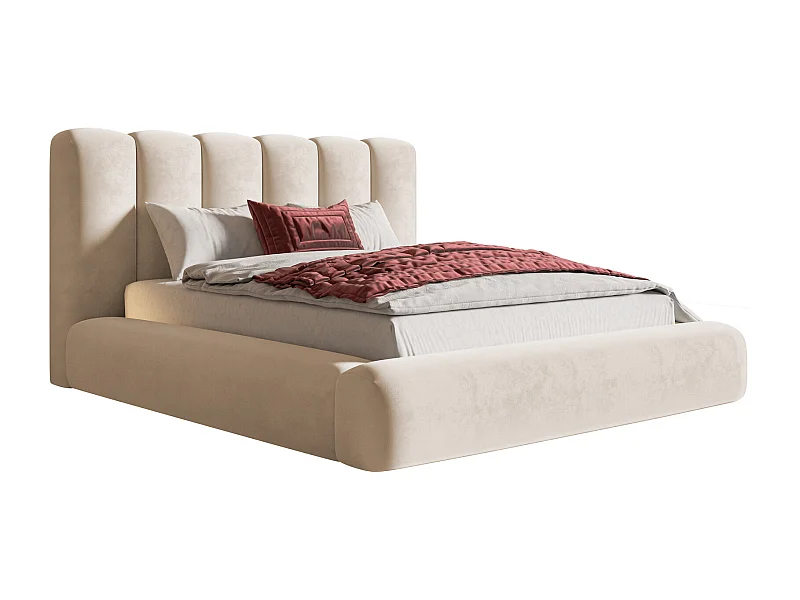 Gestoffeerd bed 180x200 Lumaro met opbergruimte - lattenbodem, Beige (Amor Velvet 4304)