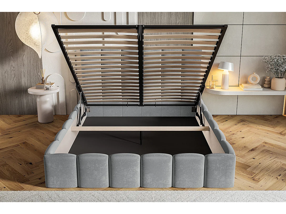 Gestoffeerd bed 180x200 Palermo met metalen lattenbodem - opbergruimte, Bouclé Beige (Anthology 3)