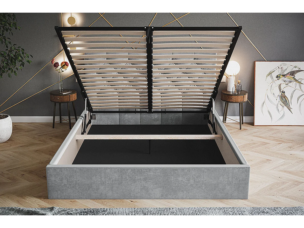 Lit double 180x200 Molly - Lit avec rangment, velours, sommier métallique Noir (Amor Velvet 4322)