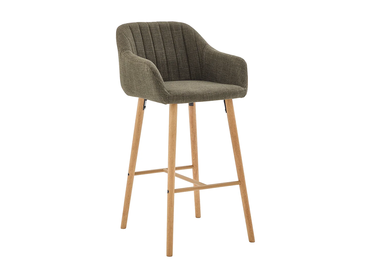 Tabouret de Bar avec Dossier et Accoudoirs - Pieds en Chêne, Assise en Lin - Hauteur Fixe 75 cm - Idéal pour Comptoir, Îlot de Cuisine, Bar