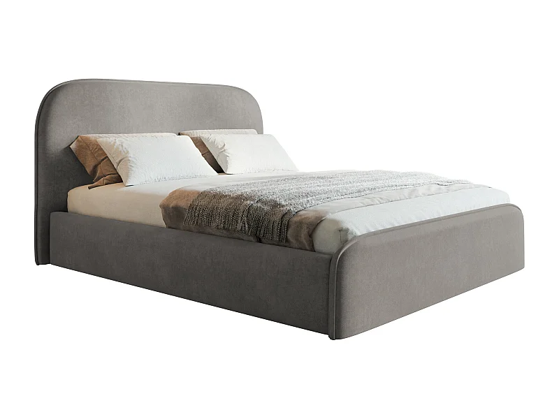 Lit coffre 180x200 Wendra - lit avec tête de lit arrondie, sommier - velours, Gris clair (Amor Velvet 4318)