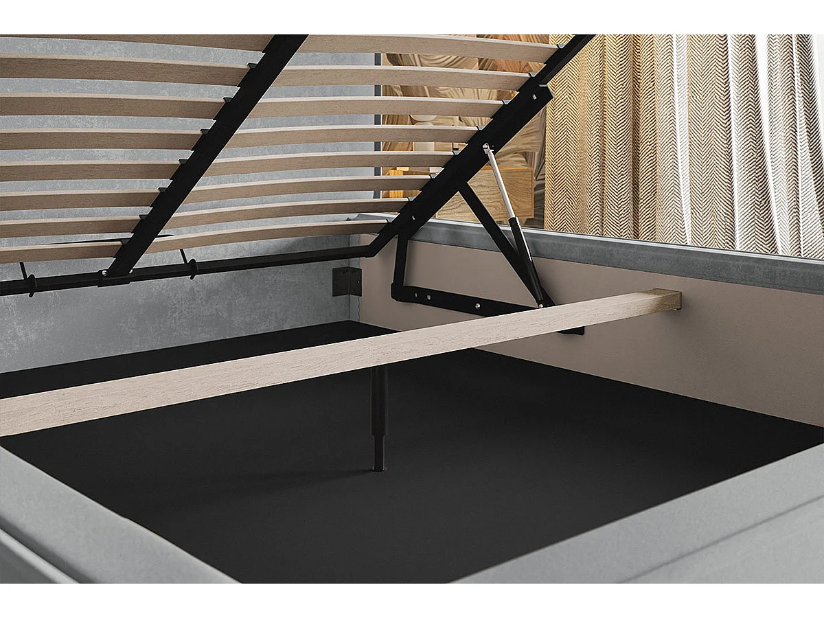 Gestoffeerd bed 180x200 Kyoto - tweepersoonsbed met opbergruimte metalen lattenbodem - Bouclé Lichtgrijs (Anthology 15)