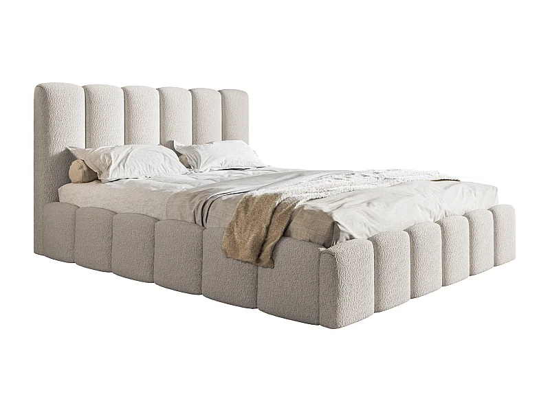 Gestoffeerd bed 140x200 Palermo met metalen lattenbodem - opbergruimte, Bouclé Lichtgrijs (Anthology 15)