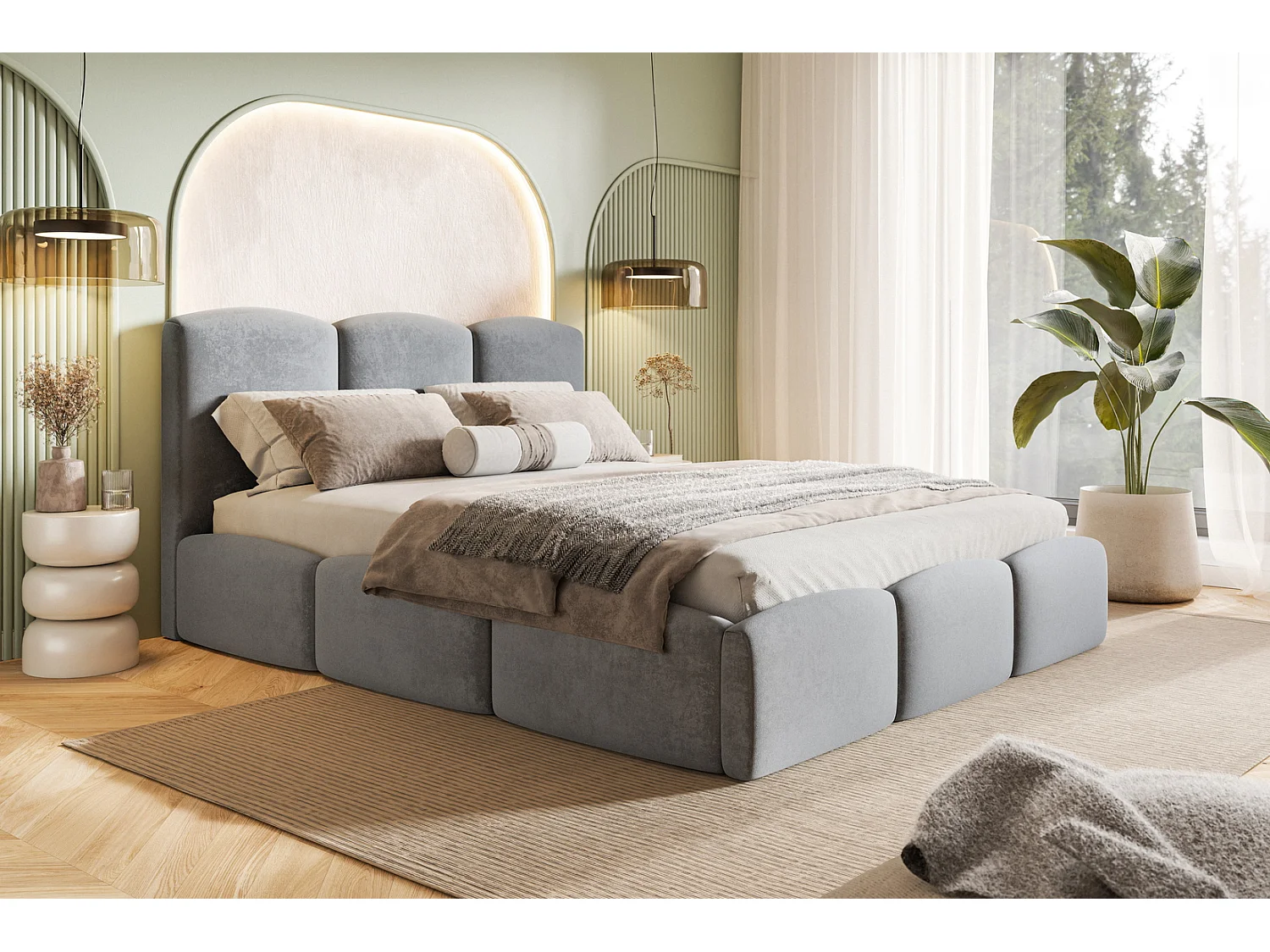 Tweepersoonsbed 140x200 Roma Slim  met opbergruimte, metalen lattenbodem - Velvet Lichtgrijs (Amor Velvet 4318)