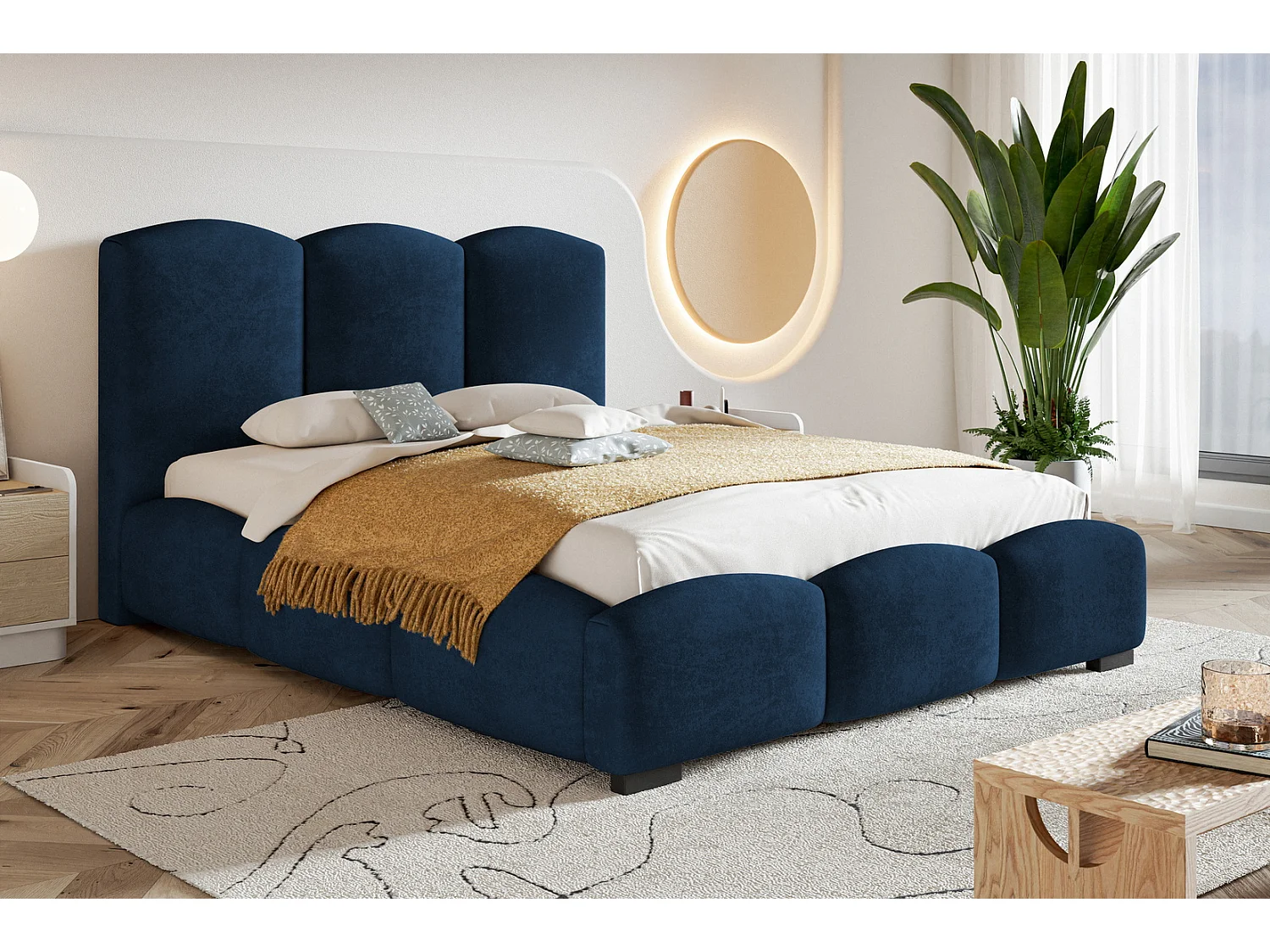 Gestoffeerd bed met opbergruimte 140x200 Roma - tweepersoonsbed, metalen lattenbodem, fluwelen Blauw (Kronos 09)