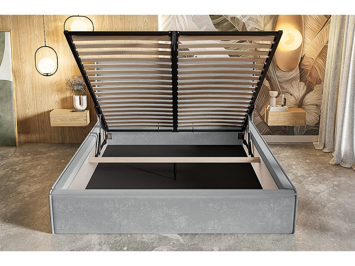 Gestoffeerd bed 200x200 Kyoto - tweepersoonsbed met opbergruimte - metalen lattenbodem, fluwelen Beige (Amor Velvet 4304)