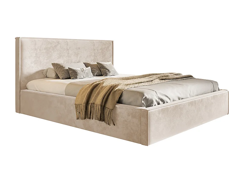 Gestoffeerd bed 200x200 Kyoto - tweepersoonsbed met opbergruimte - metalen lattenbodem, fluwelen Beige (Amor Velvet 4304)