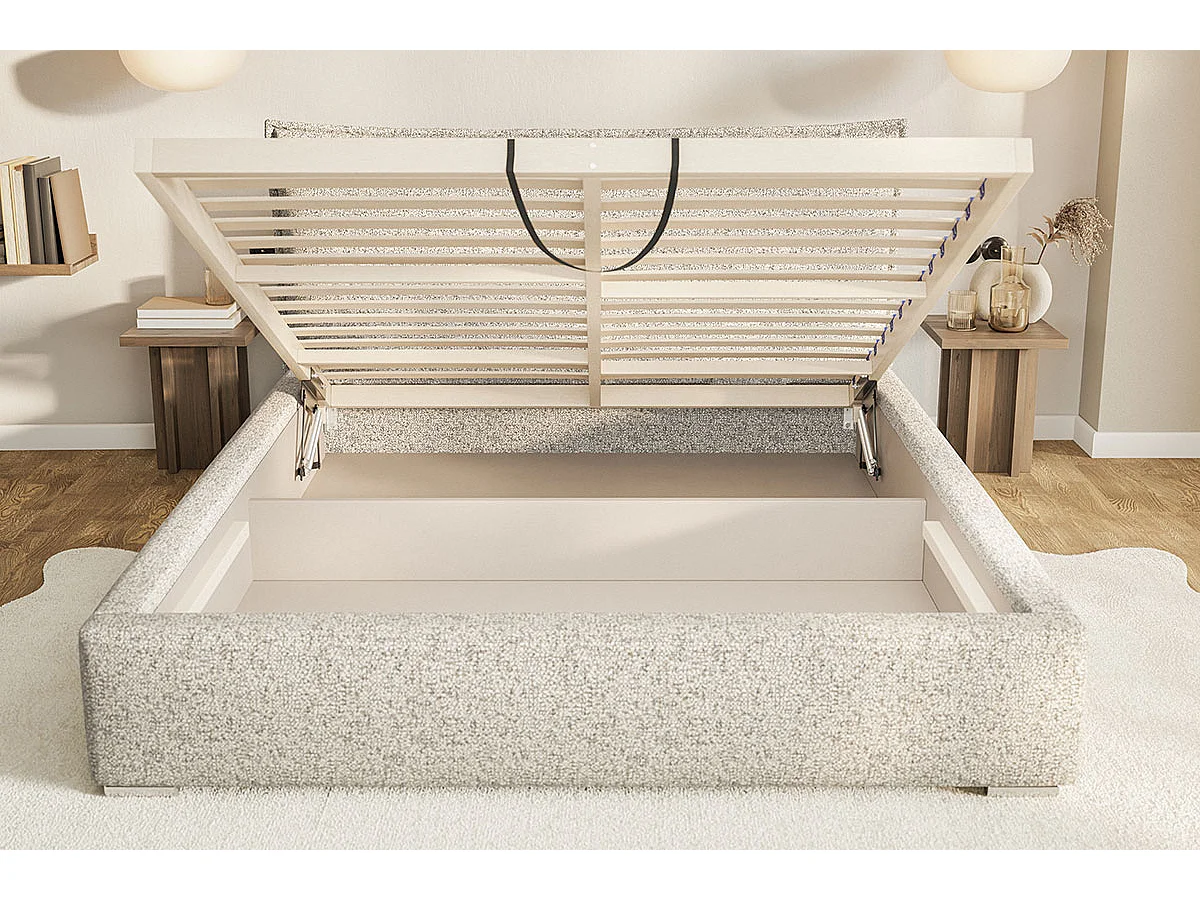 Tweepersoonsbed 180x200 Zenito met opbergruimte - hoofdbord in kussenvorm - Donkergrijs (Amor Velvet 4321)