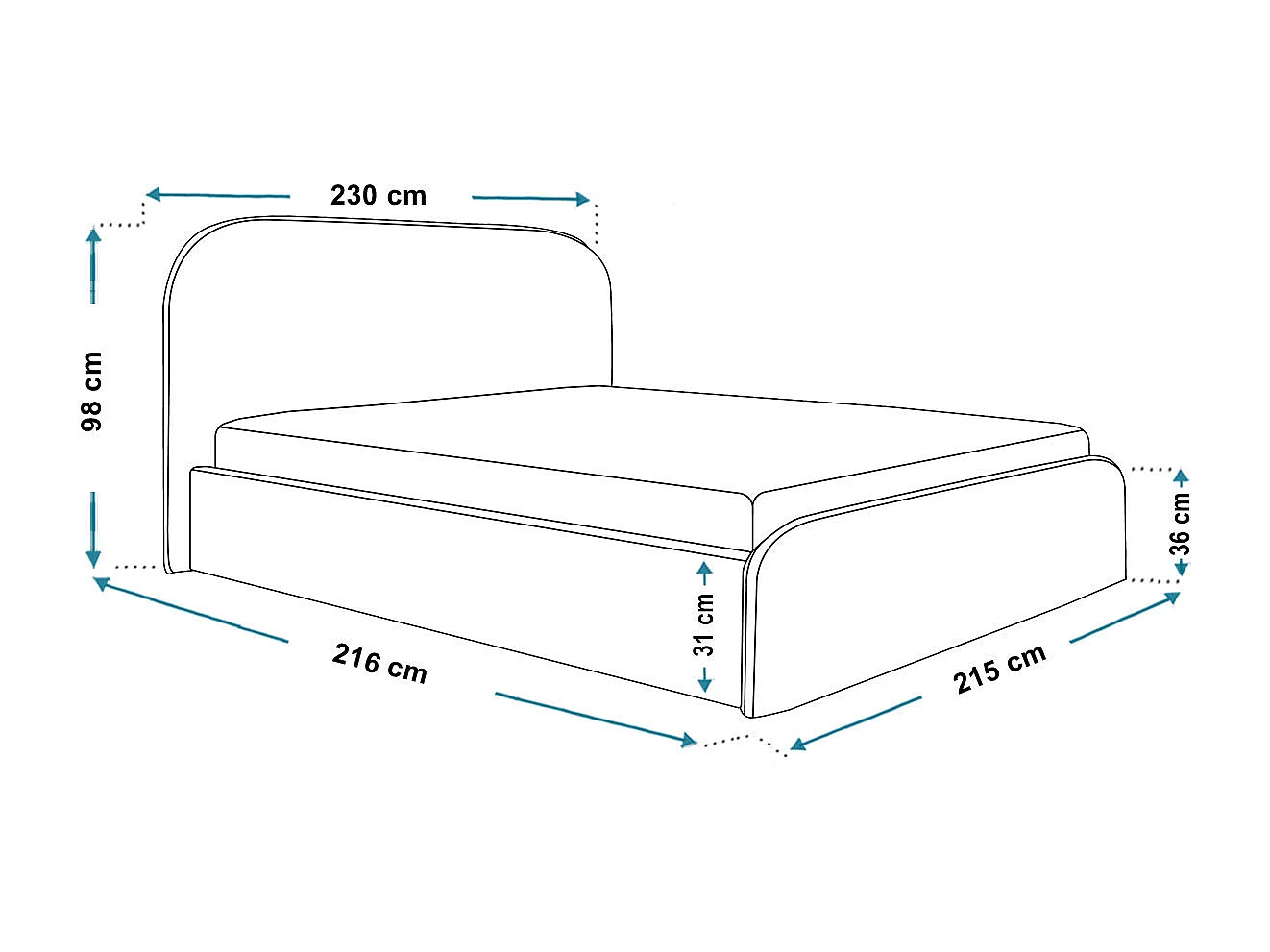 Tweepersoonsbed 200x200 Wendra met metalen lattenbodem - hoofdbord, opbergruimte - Zwart (Amor Velvet 4322)