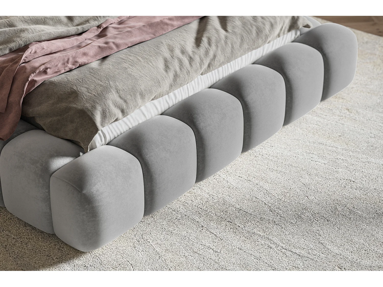 Doppelbett 180x200 Madeno mit Bettkasten - hochwertigem Schaumstoff, Lattenrost - Samtstoff, Hellgrau (Amor Velvet 4318)