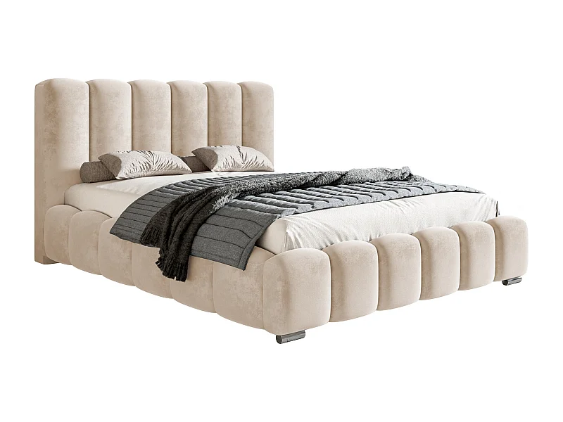 Gestoffeerd bed 160x200 cm met opbergruimte Pearl - metalen lattenbodem, fluwelen Beige (Amor Velvet 4304)