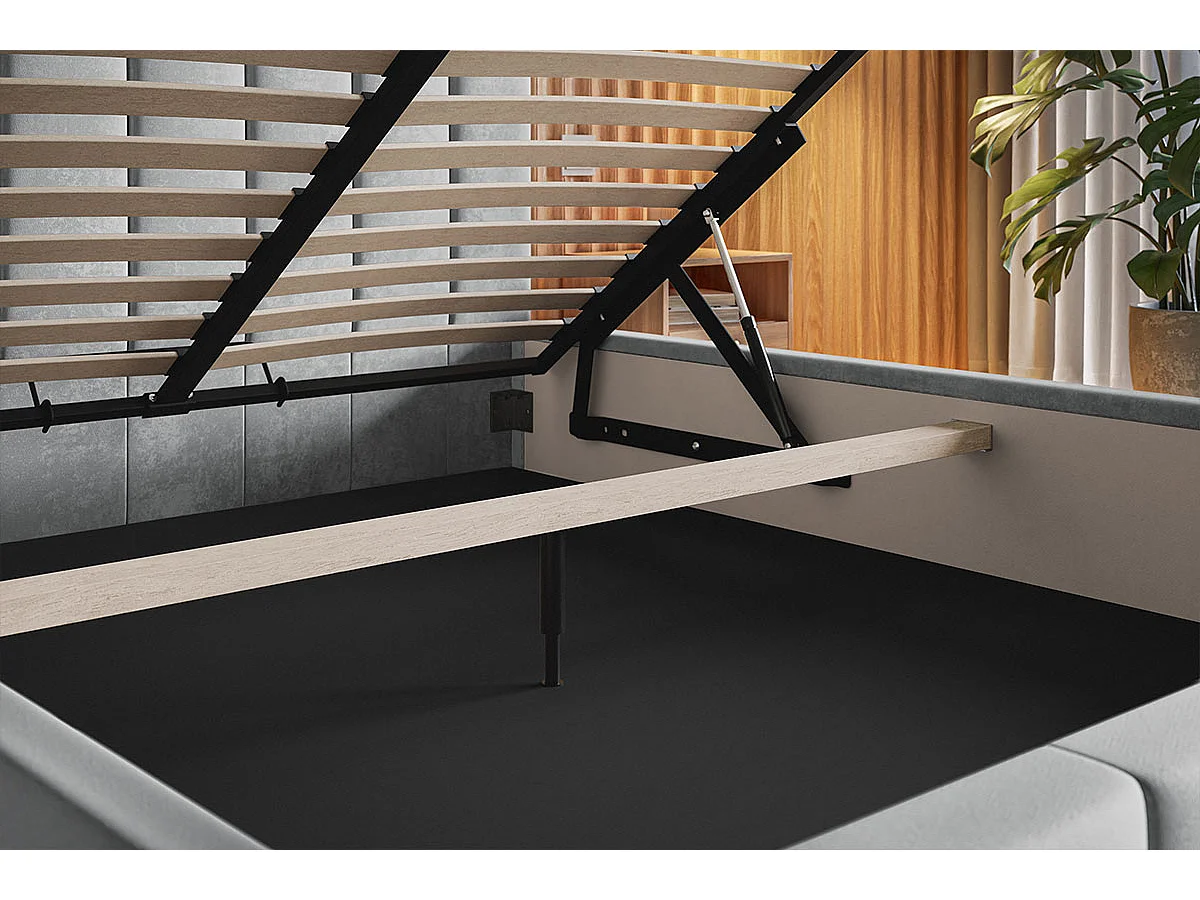 Tweepersoonsbed 200 x 200 cm Moris - bed met opbergruimte,  metalen lattenbodem - fluweel Blauw (Kronos 09)