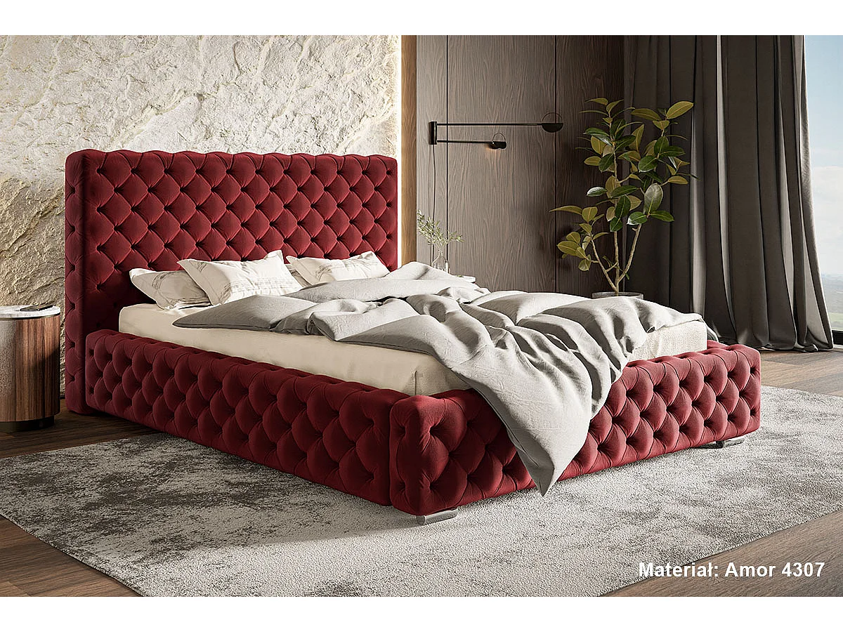 Lit coffre 140x200 Adonis - tete de Lit, sommier - velours Rouge (Amor Velvet 4307)