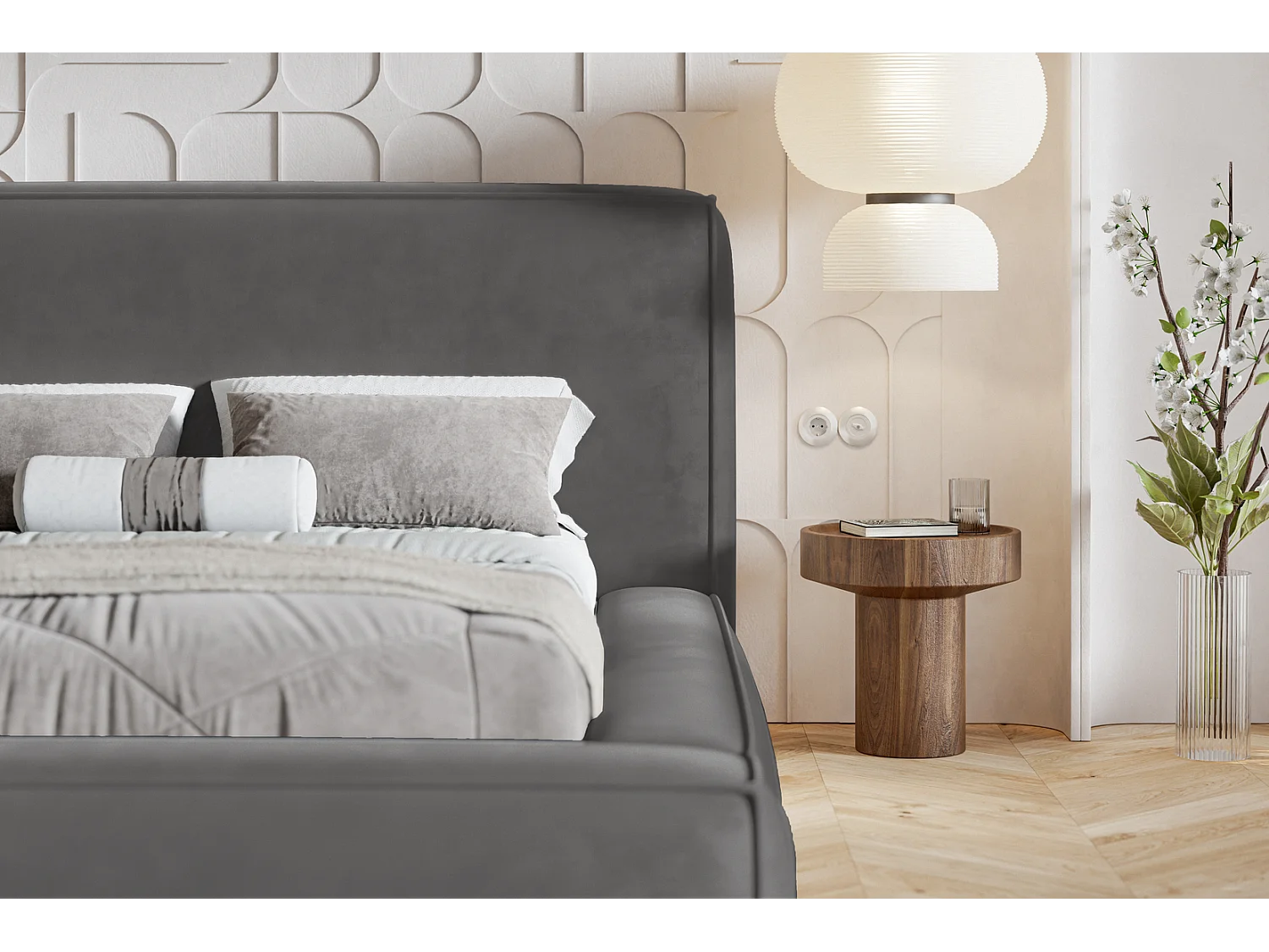 Gestoffeerd bed 160x200 Karano - fluweel, bed met opbergruimte, metalen lattenbodem, Donkergrijs (Amor Velvet 4321)