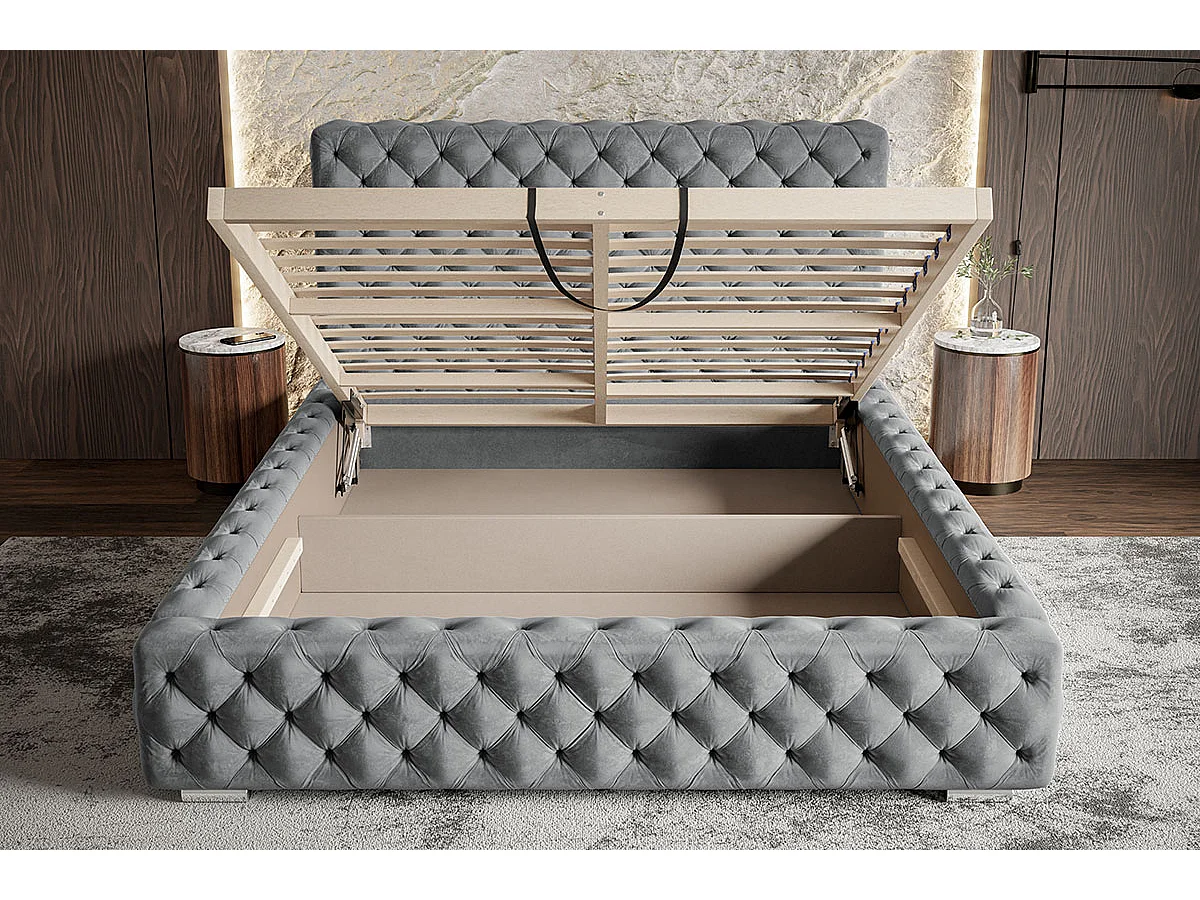 Lit coffre 140x200 Adonis - tete de Lit, sommier - velours Rose (Amor Velvet 4308)