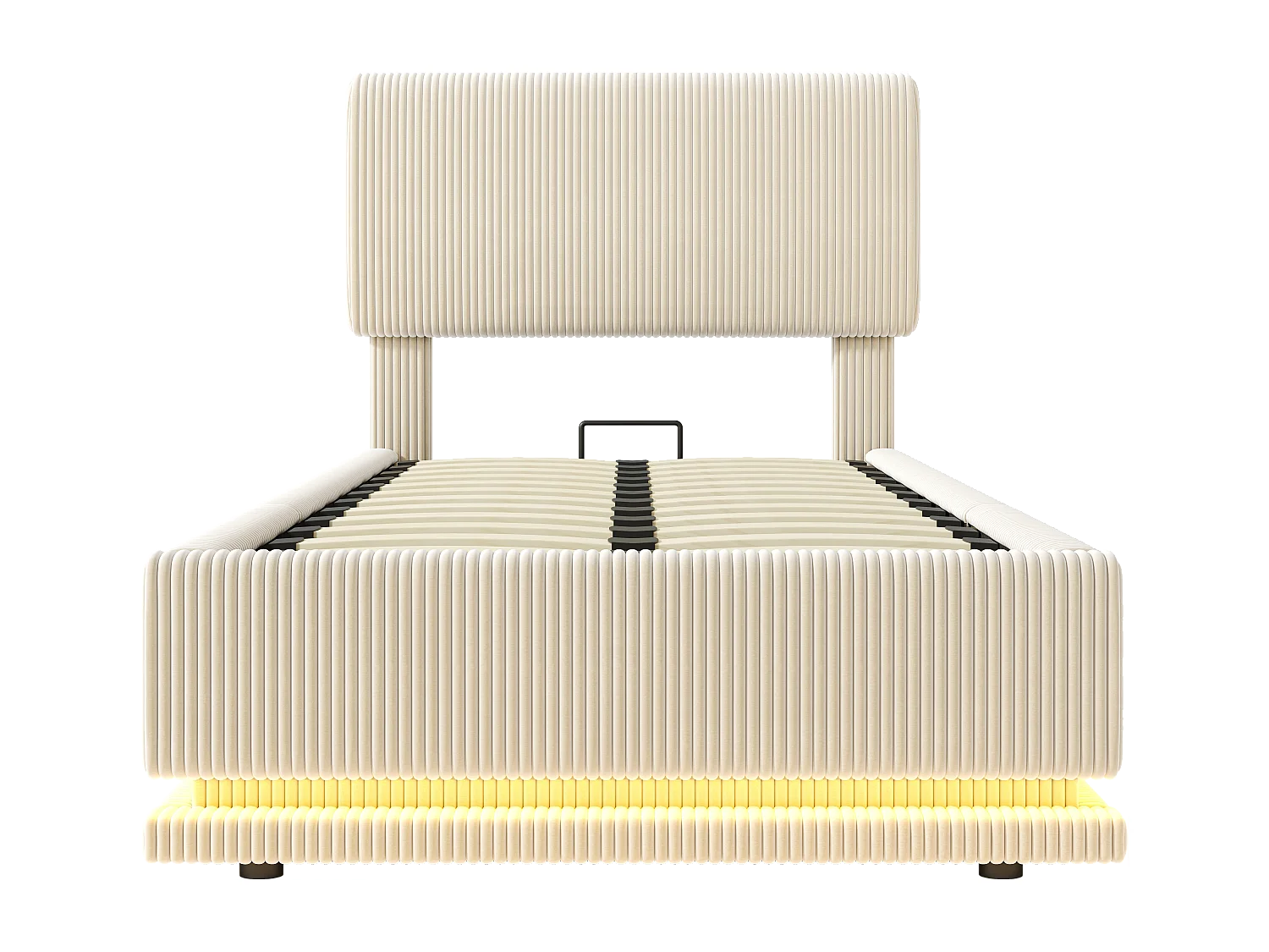 LUMA - Lit Coffre Rembourré 90x200 cm - Tête Réglable, LED, USB-C, Rangement - Velours Côtelé - Idéal Chambre à Coucher