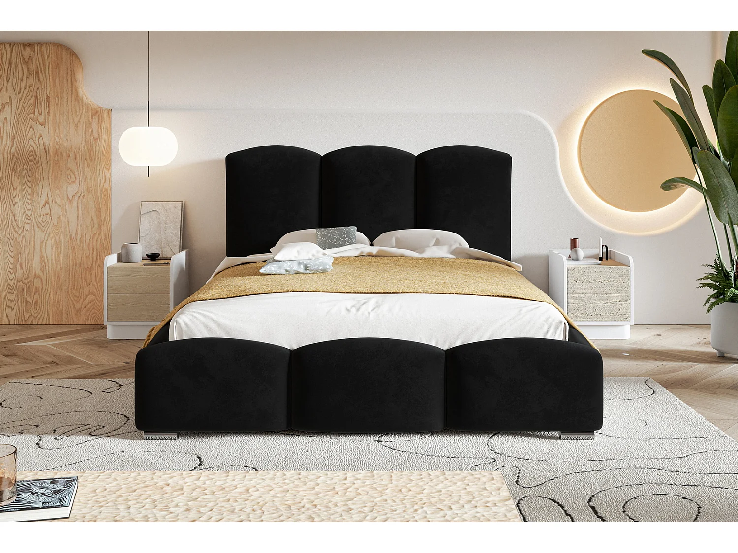 Gestoffeerd bed met opbergruimte 160x200 Roma - tweepersoonsbed, metalen lattenbodem, fluwelen Zwart (Amor Velvet 4322)