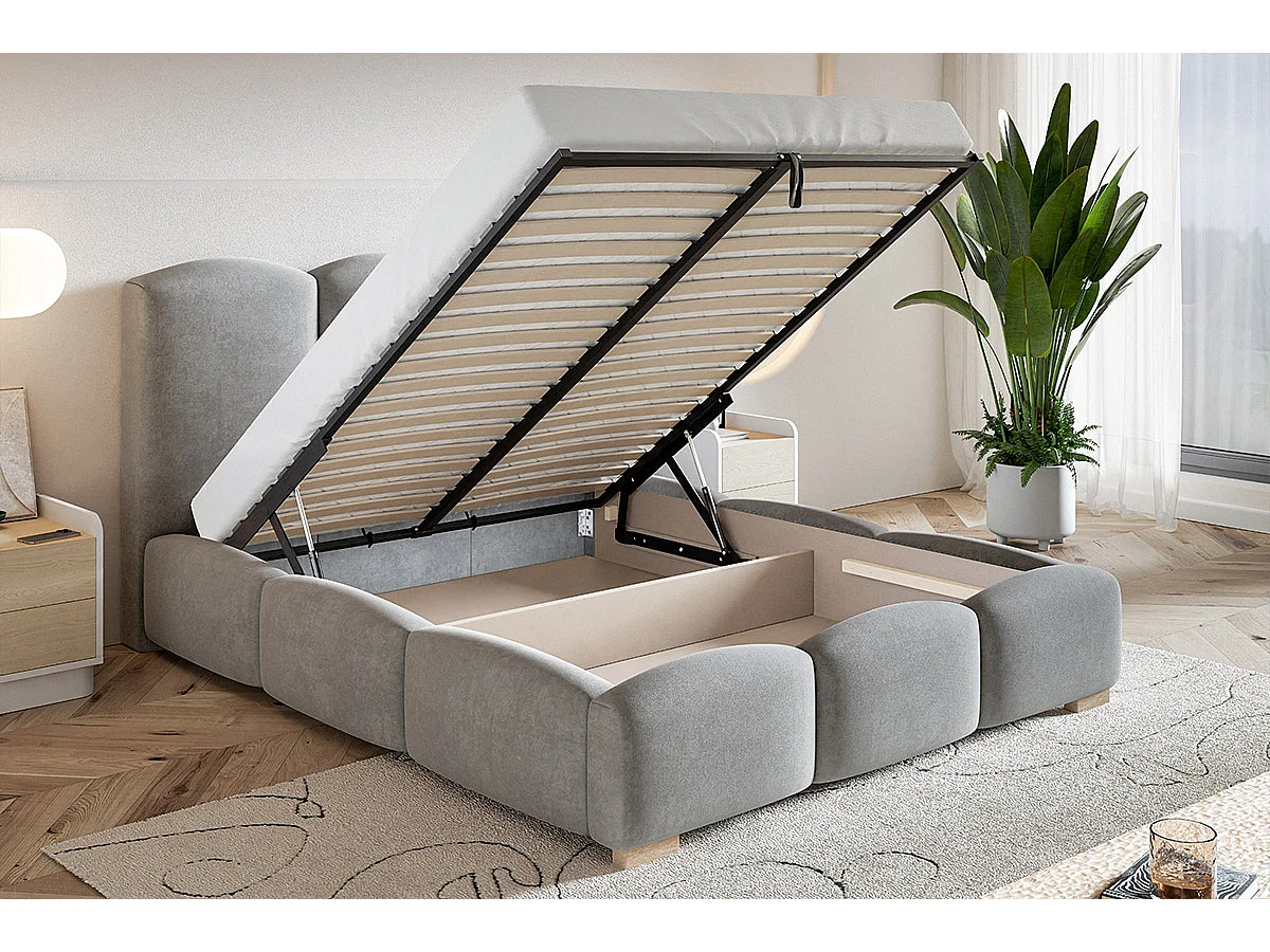 Gestoffeerd bed met opbergruimte 160x200 Roma - tweepersoonsbed, metalen lattenbodem, fluwelen Zwart (Amor Velvet 4322)