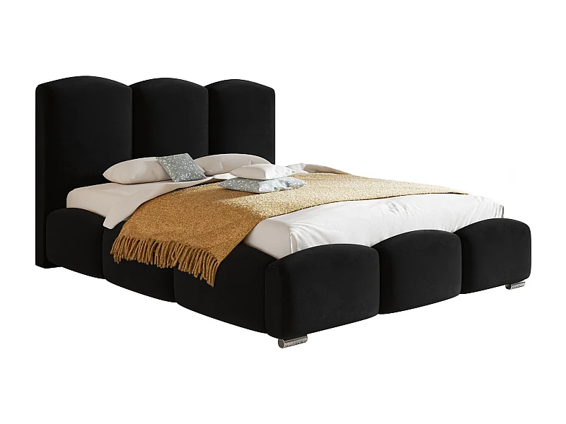 Gestoffeerd bed met opbergruimte 160x200 Roma - tweepersoonsbed, metalen lattenbodem, fluwelen Zwart (Amor Velvet 4322)
