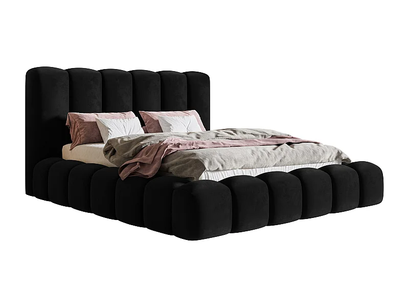 Gestoffeerd bed 140x200 Madeno - metalen lattenbodem, opbergruimte - fluweel, Zwart (Amor Velvet 4322)